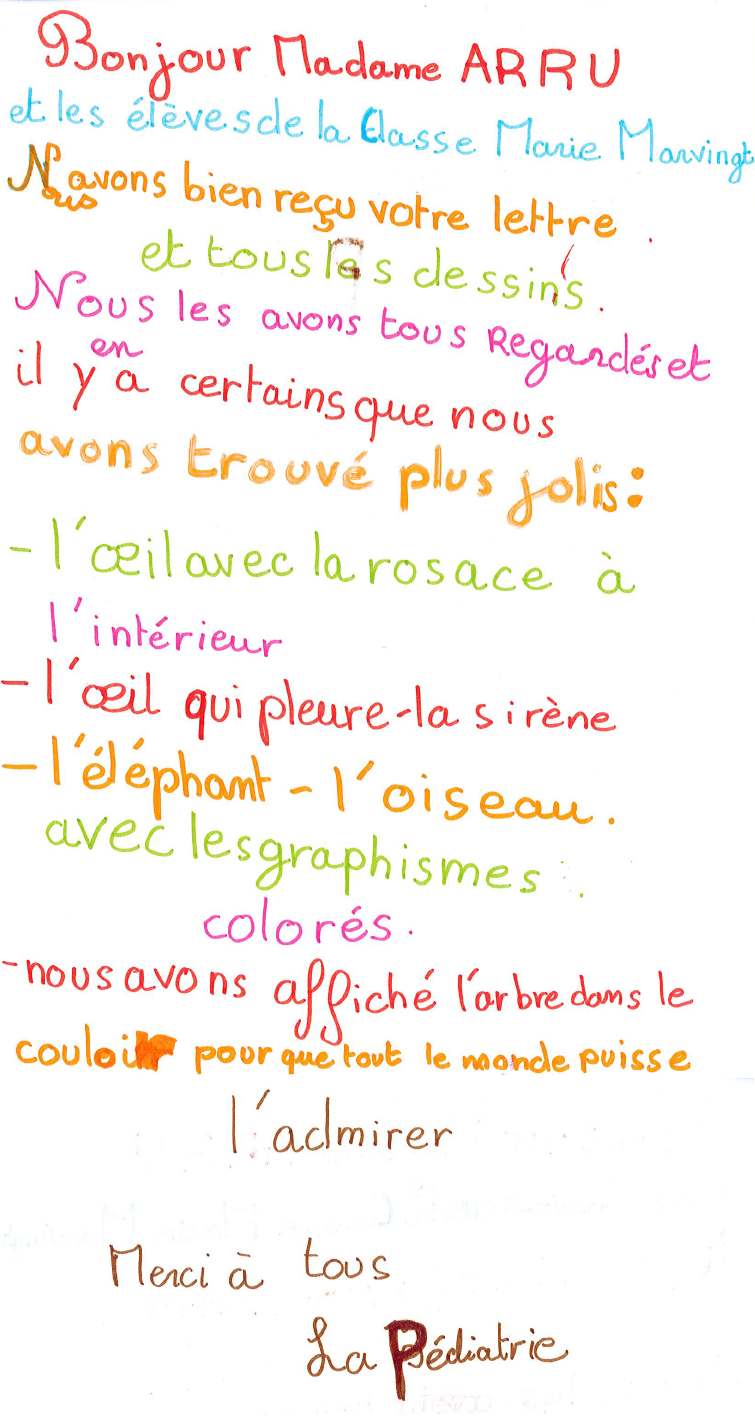 Une Magnifique Lettre Des Enfants Hospitalises College Albert Vincon